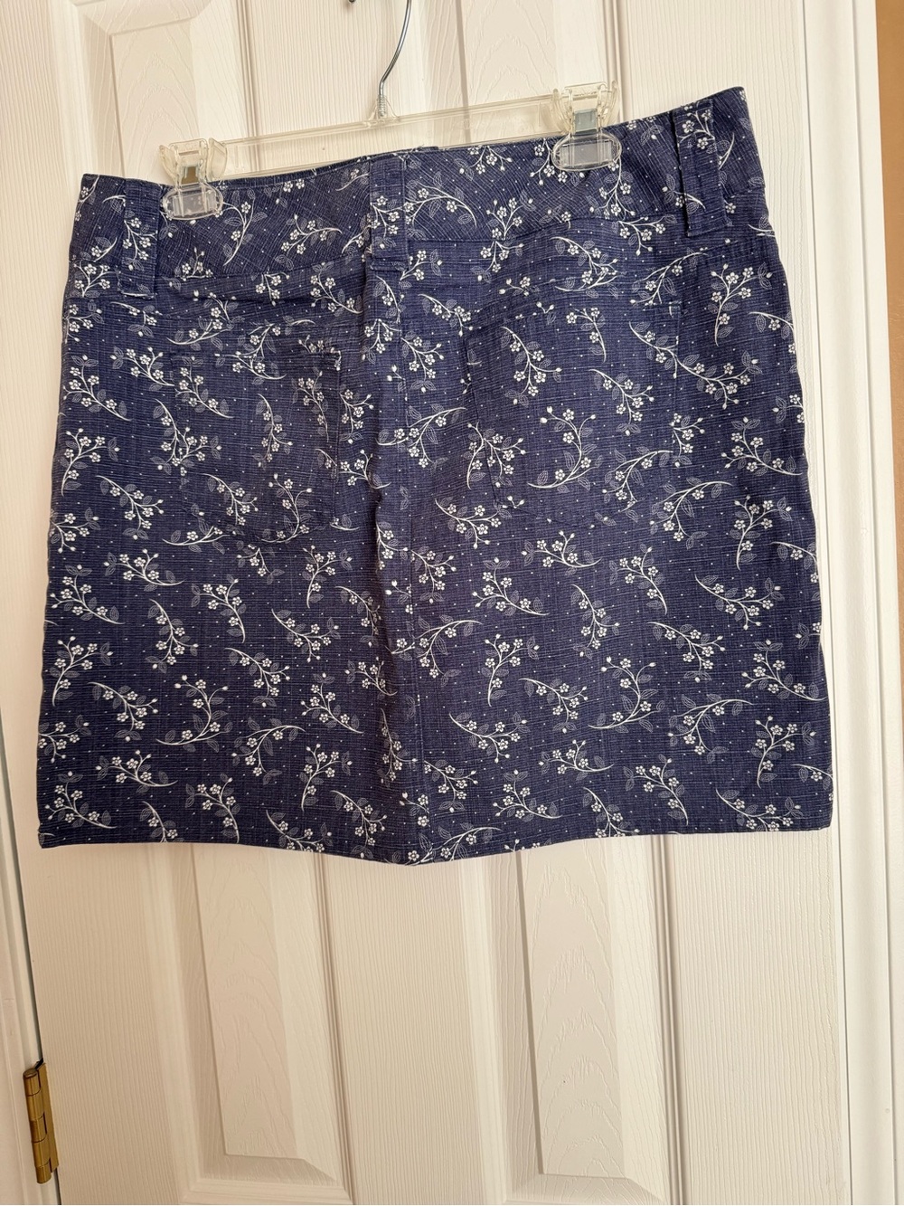 LOFT Navy Blue Mini Skirt with White Floral Vine Print